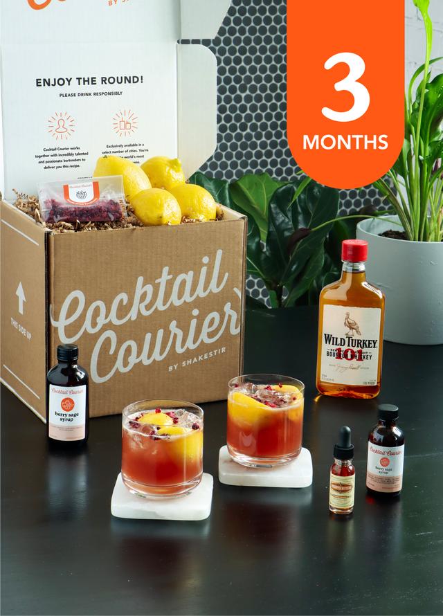 Cocktail Courier kit with example of cocktails and a text description of the offering.